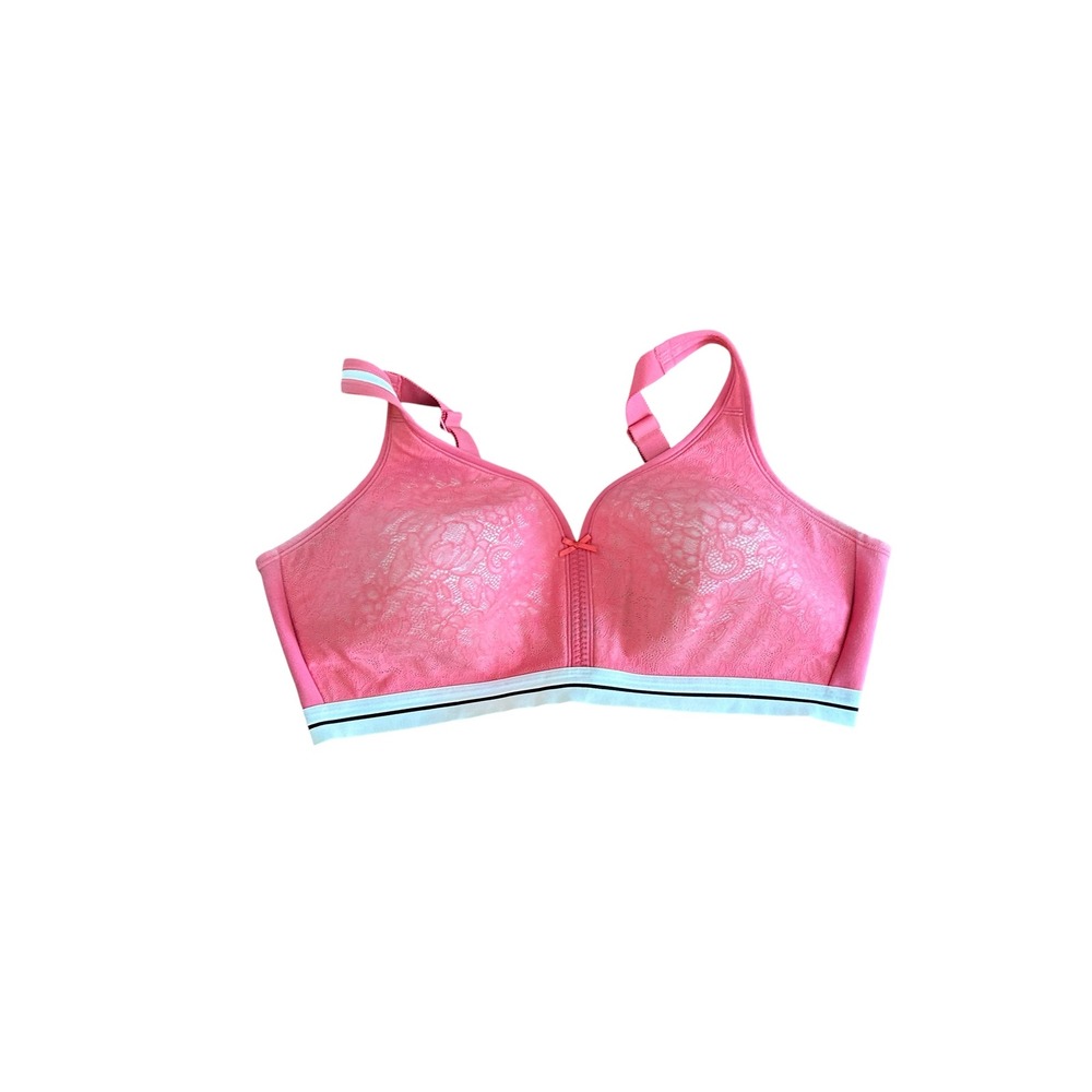 Cacique Pink Floral Lace Lightly Lined No-Wire Bra 44DD Sporty Stripe NWOT